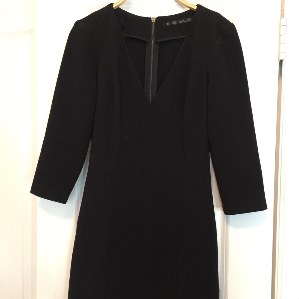 Zara black v-neck midi dress (size M)
